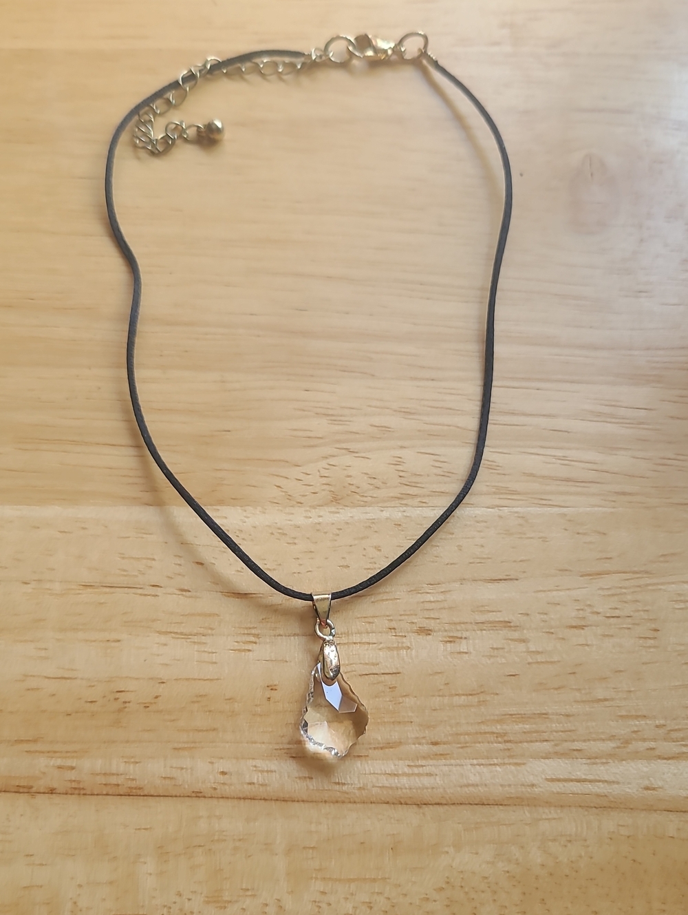 Crystal Teardrop Pendant Necklace - Black Cord